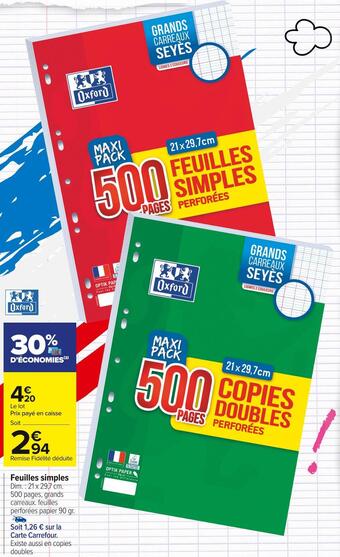 Carrefour Market Oxford feuilles simples offre