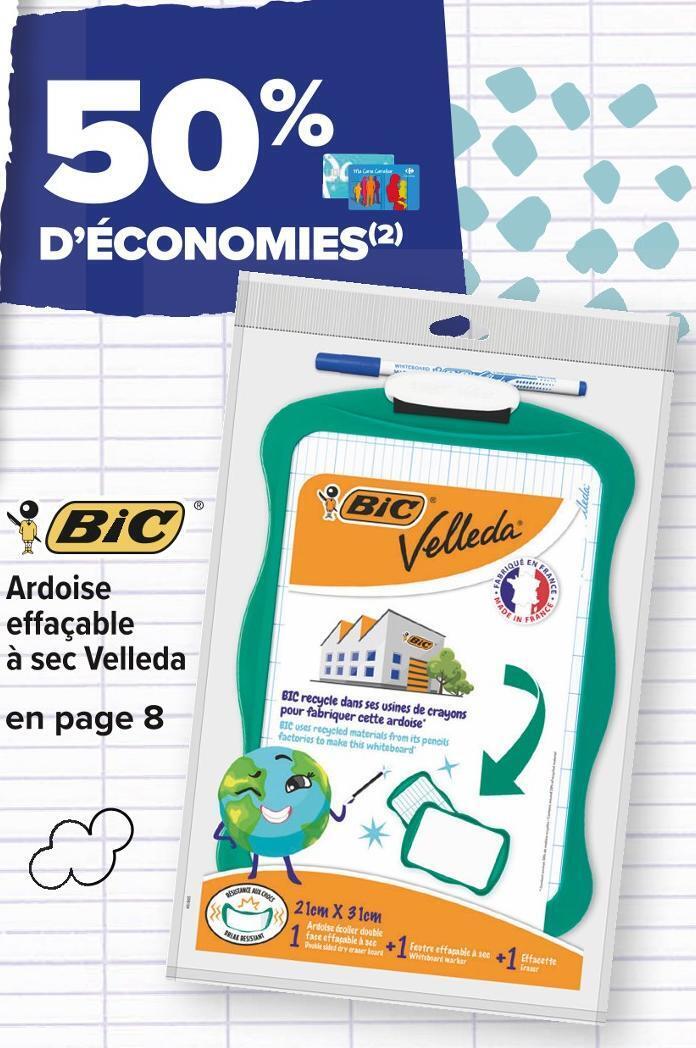 Promo Bic bon plan sur l'ardoise effaçable à sec velleda chez Carrefour