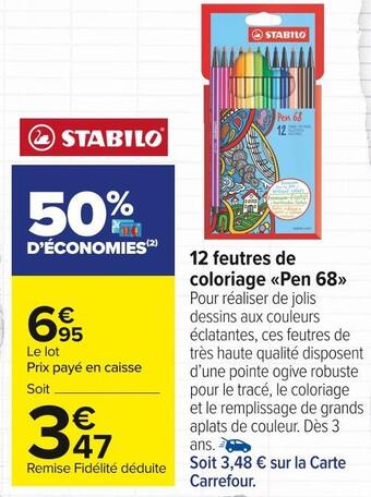 Carrefour Market Stabilo 12 feutres de coloriage pen 68 offre