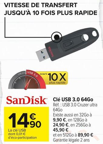 Carrefour Market Sandisk clé usb 3.0 64go offre