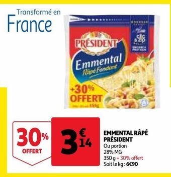 Auchan Supermarché Emmental râpé président offre