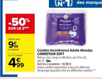 Carrefour Market Carrefour Soft Culottes Incontinence Adulte Absodys offre