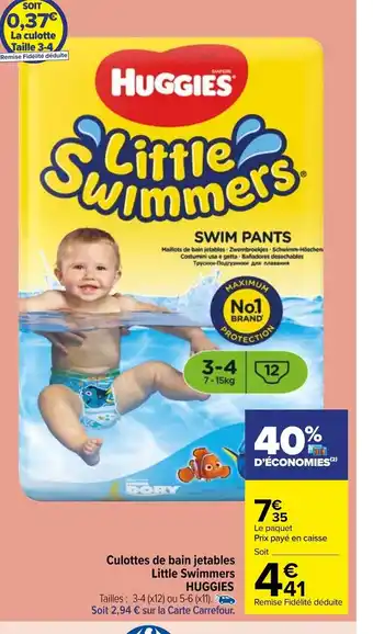 Carrefour Market Huggies Culottes de Bain Jetables Little Swimmers offre