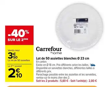 Carrefour Market Carrefour Home Lot de 50 Assiettes Blanches 23cm offre
