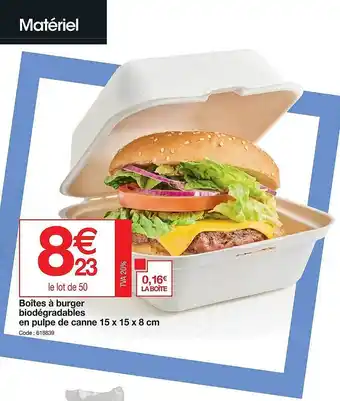 Boîtes à burger biodégradables en pulpe de canne 15 x 15 x 8 cm