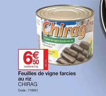 Promocash Feuilles de vigne farcies au riz chirag offre