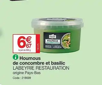 Promocash Houmous de concombre et basilic labeyrie restoration offre
