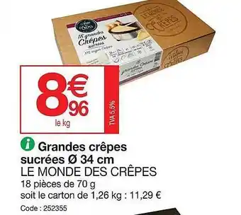 Promocash Grandes crêpes sucrées ø 34 cm le monde des crêpes offre
