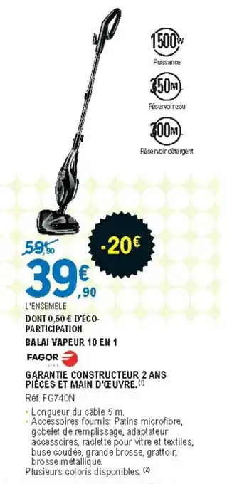 E.Leclerc Balai Vapeur 10 En 1 Réf FG740N offre