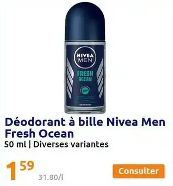 Action Déodorant à bille nivea men fresh ocean offre
