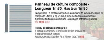 Chretien Matériaux Panneau de clôture composite - longueur 1m80, hauteur 1m80 offre