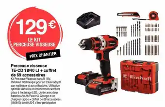 Chretien Matériaux Perceuse visseuse TE-CD 18/40 LI + coffret de 69 accessoires offre