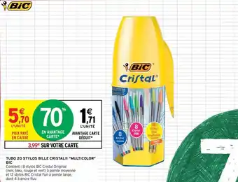 Intermarché BIC tubo 20 stylos bille cristal "multicolor" offre