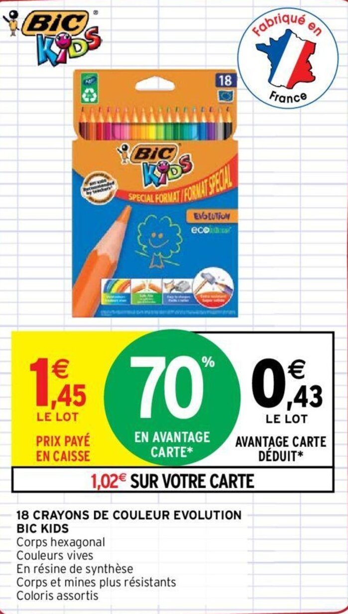 Promo BIC KIDS 18 crayons de couleur evolution chez Intermarché