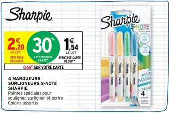 Intermarché SHARPIE 4 marqueurs surligneurs s-note offre