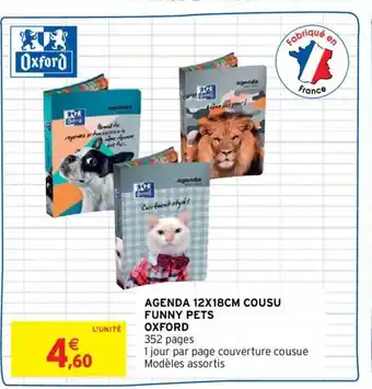 Intermarché OXFORD agenda 12x18cm cousu funny pets offre
