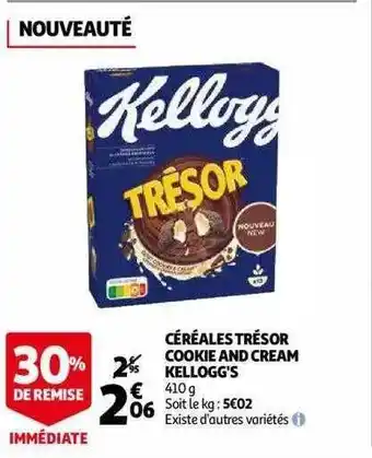 Auchan Céréales trésor cookie and cream kellogg's offre