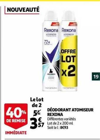 Auchan Déodorant atomiseur rexona offre