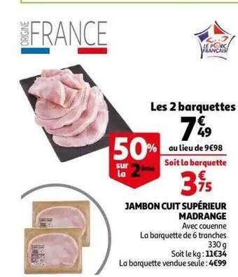 Auchan Jambon cuit supérieur madrange offre