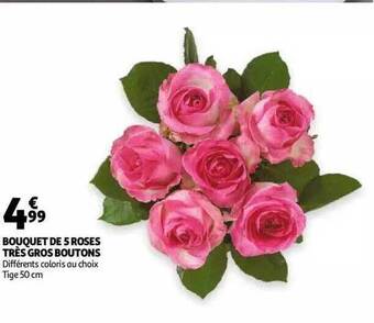 Auchan Bouquet de 5 roses très gros boutons offre