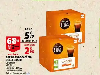 Auchan Capsules de café bio dolce gusto offre