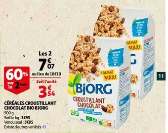Auchan Céréales croustillant chocolat bio bjorg offre