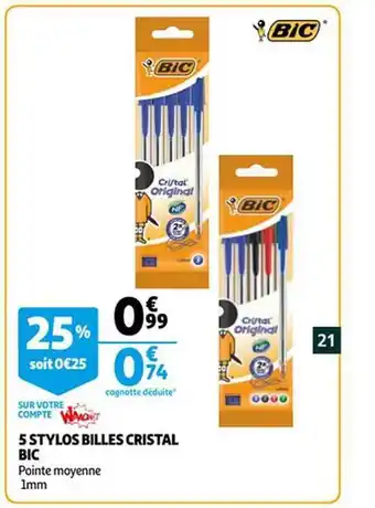 Auchan 5 stylos billes cristal bic offre