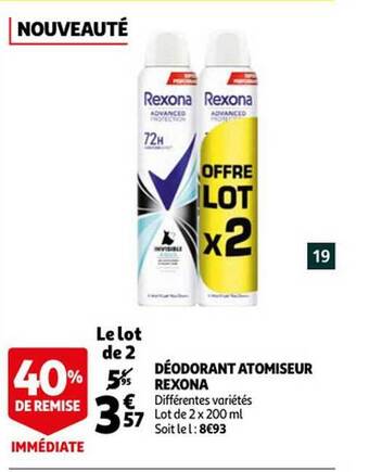 Auchan Déodorant atomiseur rexona offre