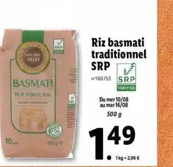 Lidl Riz basmati traditionnel srp offre