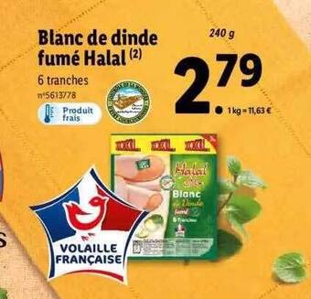 Lidl Blanc de dinde fumé halal offre