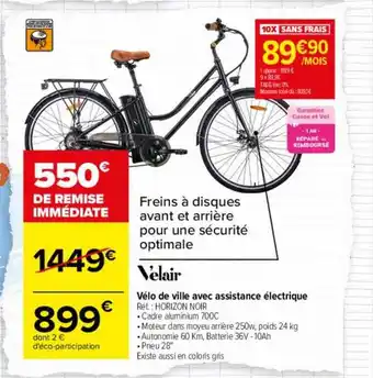 Carrefour Vélo de ville avec assistance électrique velair offre