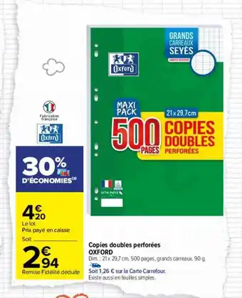 Carrefour Copies double perforées oxford offre