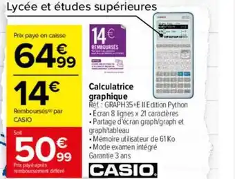 Carrefour Calculatrice graphique casio offre