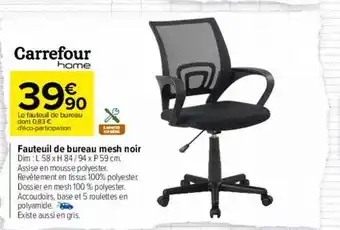 Carrefour Fauteuil de bureau mesh noir carrefour home offre