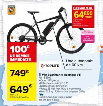 Carrefour Vélo à assistance électrique vtt toplife offre