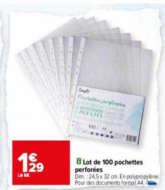 Carrefour Lot de 100 pochettes perforées offre