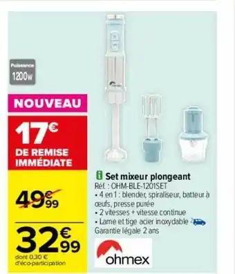 Carrefour Set mixeur plongeant ohmex offre