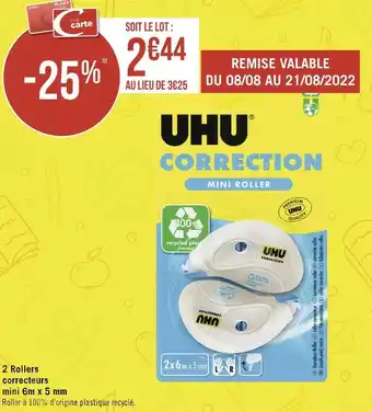 Uhu 2 rollers correcteurs mini 6m x 5 mm