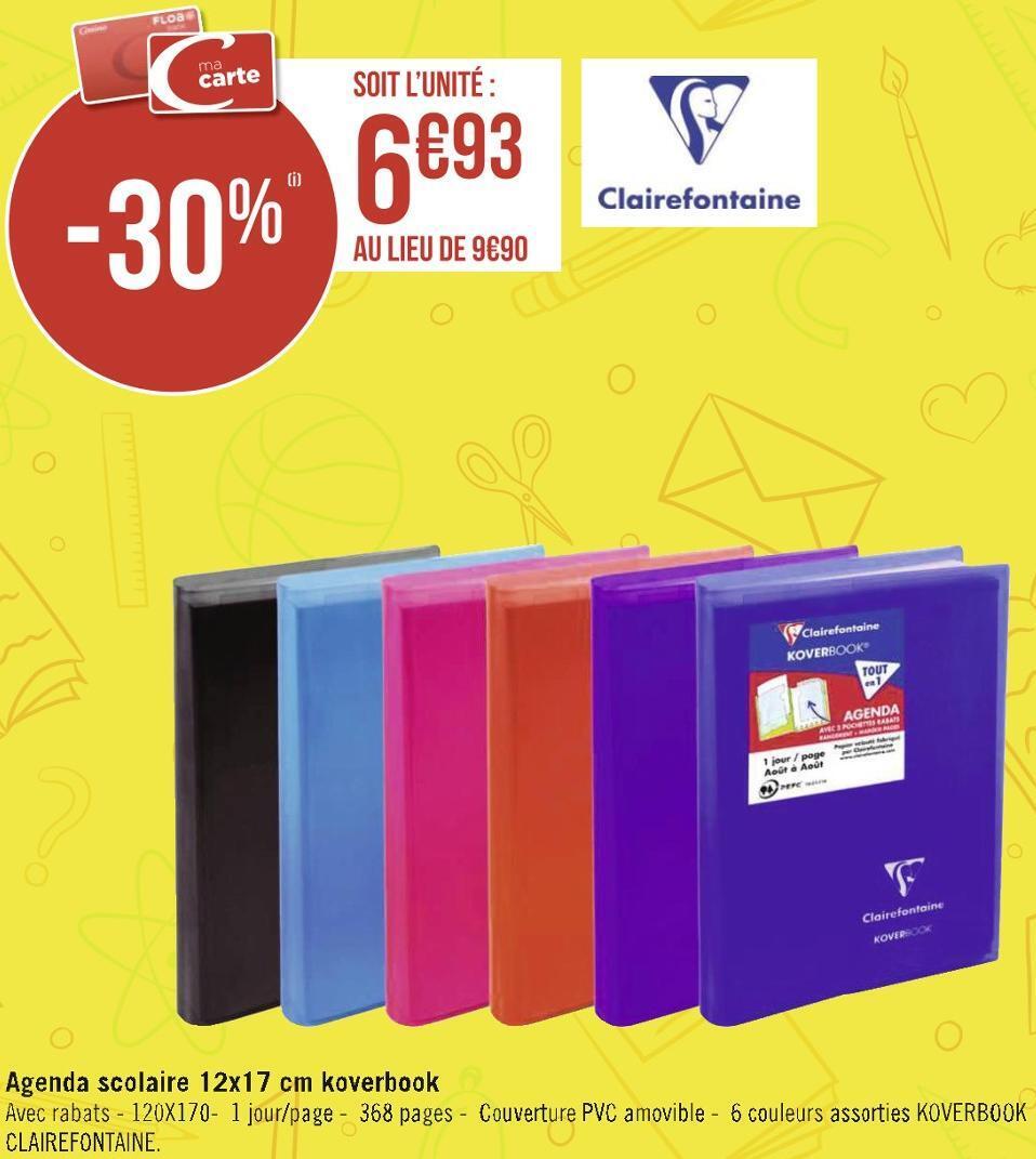 Promo Clairefontaine agenda scolaire 12x17 cm koverbook chez Géant Casino