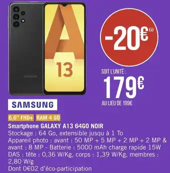 Géant Casino Samsung smartphone galaxy a13 64go noir offre