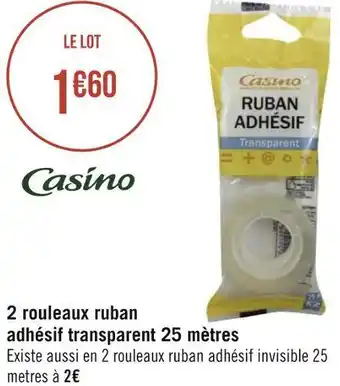 Casino 2 rouleaux ruban adhésif transparent 25 mètres