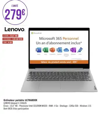 Géant Casino Lenovo ordinateur portable ultrabook offre