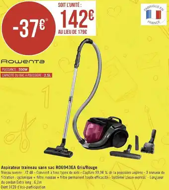 Géant Casino Rowenta aspirateur traineau sans sac ro6943ea gris/rouge offre