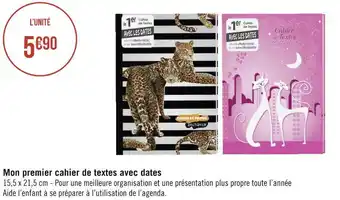 Géant Casino Mon premier cahier de textes avec dates offre