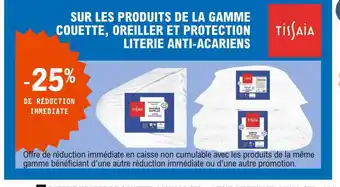 E.Leclerc Produits de la gamme couette, oreiller et protection literie anti-acariens tissaia offre