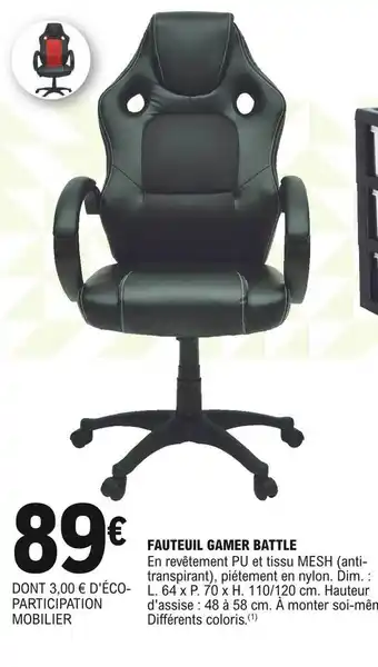 E.Leclerc Fauteuil gamer battle offre