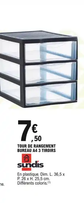 E.Leclerc Tour de rangement bureau a4 3 tiroirs sundis offre