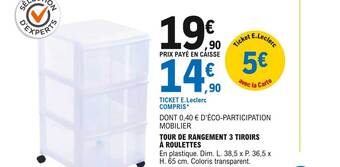 E.Leclerc Tour de rangement 3 tiroirs à roulettes offre
