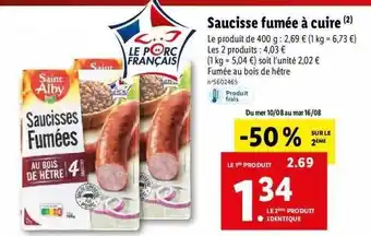 Lidl Saucisse fumée à cuire saint alby offre