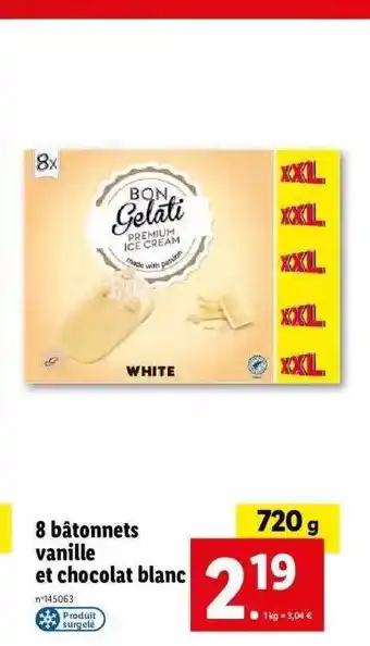 Lidl 8 bâtonnets vanille et chocolat blanc bon gelati offre